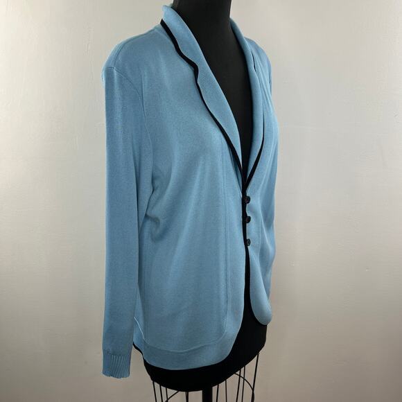 MISOOK Womens Blue Long Sleeve Notched Lapel Button Down Cardigan Sweater Sz L - Picture 4 of 8